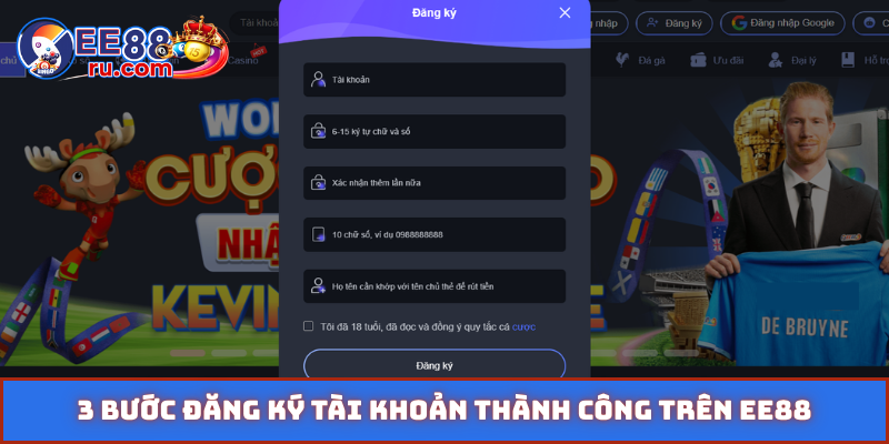 3 bước đăng ký tài khoản thành công trên EE88
