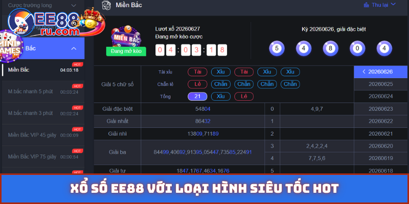 Xổ số EE88 với loại hình siêu tốc hot